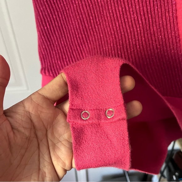 LUZIA FAZZOLI pink thick rib knit stretchy glitter metallic surplice bodysuit - Picture 4 of 6